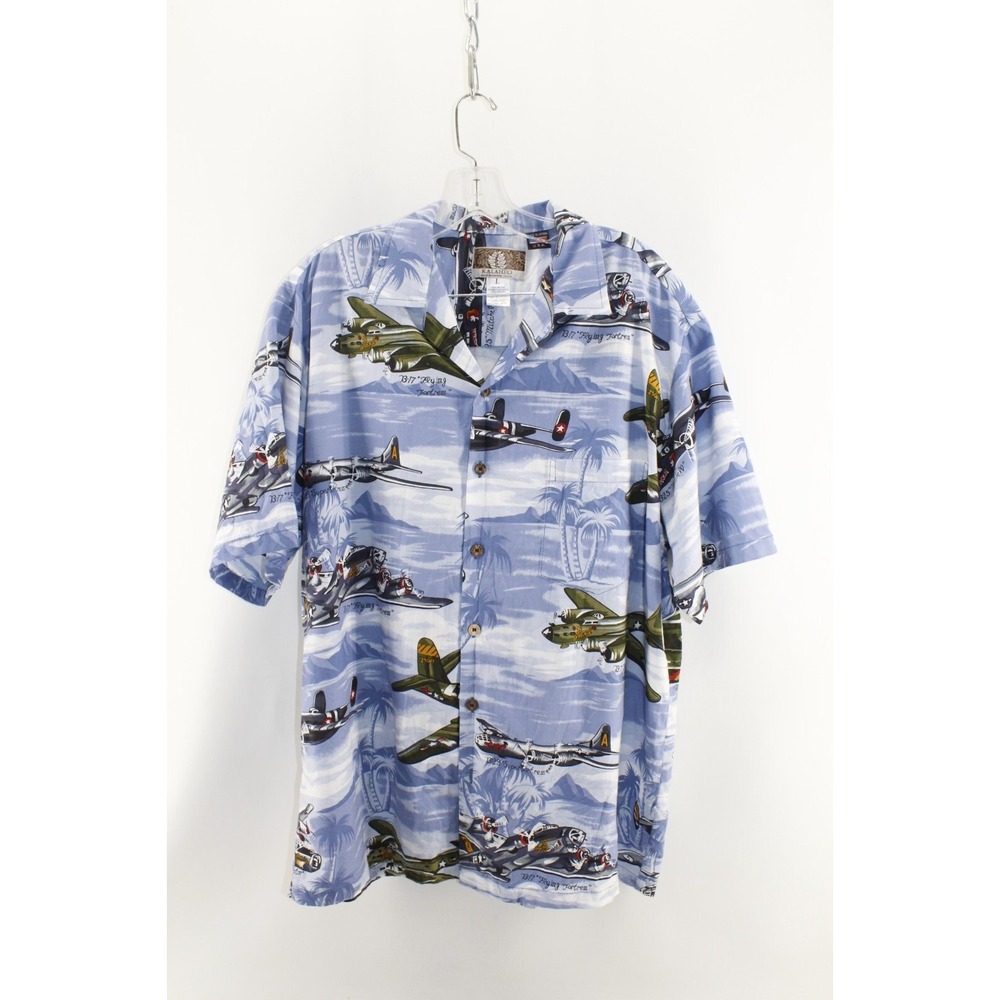 Kalaheo Hawaiian Shirt Size L Military Bombers Flying Fortress Planes USA Hawaii